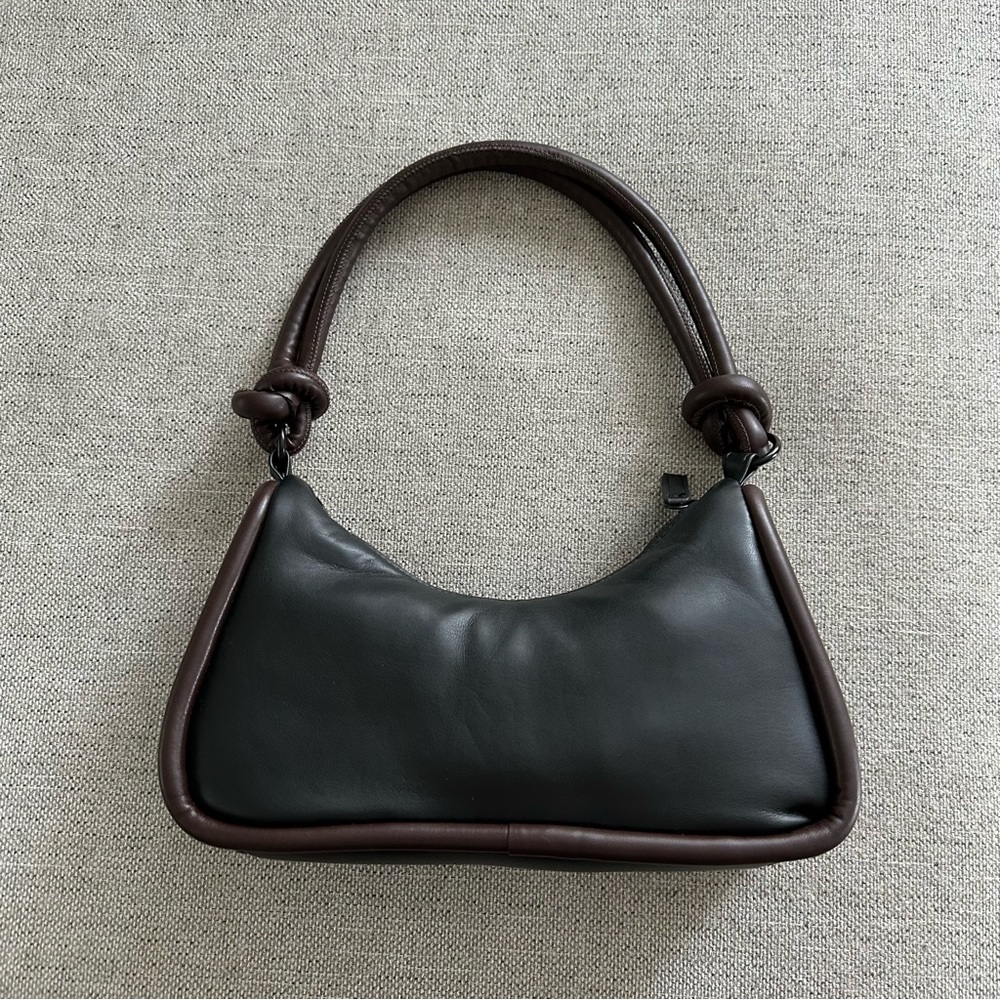 Topshop Women's Black and Dark Brown Leather Shoulder Bag - Picture 2 of 3